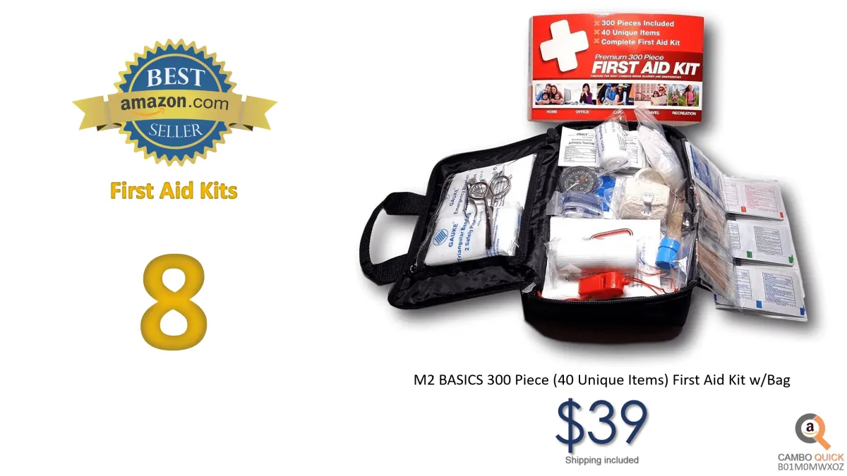 M2 BASICS 300 Piece (40 Unique Items) First Aid Kit wBag FREE First Aid Guide Emergency Medical Supply For Home, Office, Outdoors, Car, Camping, Travel, Survival, Workplace.png